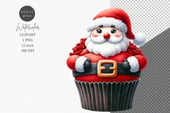 Santa cupcake clipart, Christmas clipart, Watercolor clipart Product Image 1