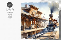 Train station clipart, Western clipart, Watercolor clipart Product Image 1