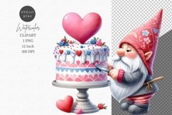 Gnome decorating love cake, Valentines Day clipart, Love Product Image 1