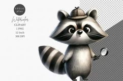 Funny clipart, Raccoon detective clipart, Birthday, Product Image 1
