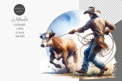 Cowboy clipart, Cow clipart, Watercolor clipart, Product Image 1