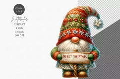 Christmas gnome clipart, Merry Christmas clipart, Watercolor Product Image 1