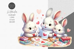 Bunnies making Valentine's Day cards, Family clipart Product Image 1