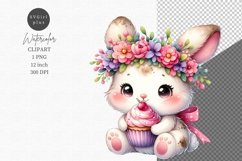 Bunny clipart, Bunny holding cupcake, Birthday Product Image 1