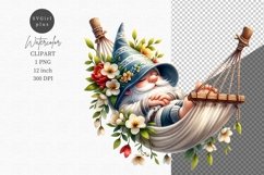 Gnome in hammock clipart, Spring clipart Product Image 1