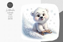 Polar bear clipart, Christmas clipart, Sleigh clipart Product Image 1