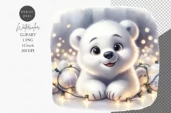 Polar bear clipart, Christmas lights clipart, Christmas Product Image 1