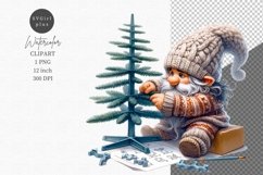 Gnome with Christmas tree clipart, Gnome clipart, Watercolor Product Image 1