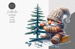 Gnome with Christmas tree clipart, Gnome clipart, Watercolor Product Image 1