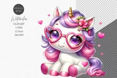 Valentines Day, Unicorn clipart, Heart glasses Product Image 1