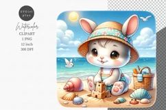 Bunny on beach clipart, Summer clipart, Holiday clipart Product Image 1