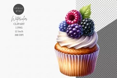 Blackberry cupcake clipart, Party clipart, Summer clipart Product Image 1