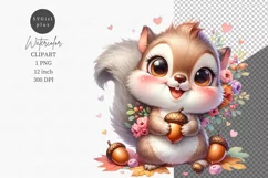 Squirrel clipart, Valentine's Day, Watercolor clipart Product Image 1