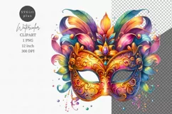Mardi Gras mask clipart, Watercolor clipart Product Image 1