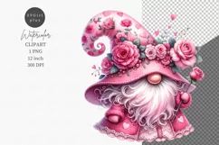 Valentines day clipart, Pink gnome clipart, Roses clipart Product Image 1