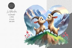 Two goats in love, Valentine's Day, Watercolor clipart Product Image 1