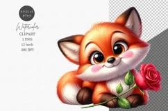 Fox with rose clipart, Valentines Day clipart, Love clipart Product Image 1