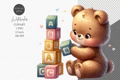 Teddy bear clipart, Nursery clipart, Watercolor clipart Product Image 1