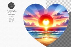 Heart sunset clipart, Beach clipart, Holiday clipart Product Image 1