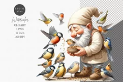 Gnome with birds clipart, Spring clipart, Watercolor clipart Product Image 1