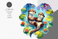 Otters clipart, Valentine Day, Spring clipart, Family Product Image 1