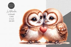 Owls in love clipart, Heart clipart, Spring clipart Product Image 1