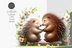Two porcupines in love, Valentine's Day, Watercolor clipart Product Image 1