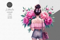 Spring clipart, Girl with flowers clipart, Product Image 1