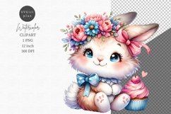 Bunny clipart, Bunny holding cupcake, Birthday Product Image 1