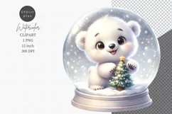 Polar bear clipart, Christmas clipart, Snow globe clipart Product Image 1