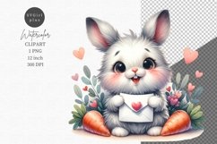 Bunny with love letter clipart, Valentine&#039;s Day, Watercolor Product Image 1