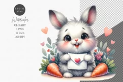Bunny with love letter clipart, Valentine's Day, Watercolor Product Image 1
