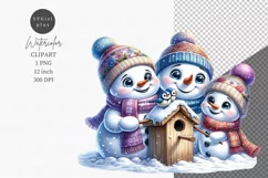Snowman family clipart, Christmas sublimation, Watercolor Product Image 1