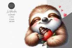 Sloth with strawberries clipart, Love clipart, Watercolor Product Image 1