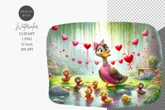 Ducklings with mom clipart, Valentine's Day, Family Product Image 1