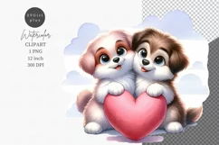Two puppy clipart, Love clipart, Valentines Day Product Image 1