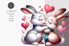 Bunnies clipart, Easter clipart, Valentines Day, Kiss Product Image 1