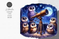 Owls astronomy class clipart, Fantasy clipart, Kids clipart Product Image 1