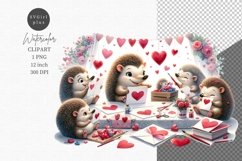 Hedgehogs family crafting, Valentines Day, Love clipart Product Image 1
