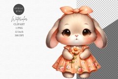 Bunny with flower clipart, Watercolor clipart Product Image 1