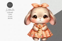 Bunny with flower clipart, Watercolor clipart Product Image 1
