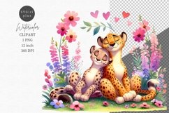 Two cheetahs in love, Valentine&#039;s Day, Spring clipart Product Image 1