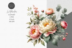 Peony clipart, Flower clipart, Sublimation clipart Product Image 1