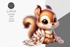 Baby squirrel clipart, Blanket clipart, Woodland animal Product Image 1