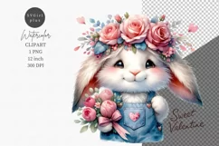 Valentines Day, Bunny holding flowers, Sweet Valentine Product Image 1