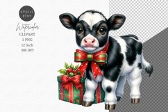Christmas calf clipart, Cow clipart, Watercolor clipart, Product Image 1