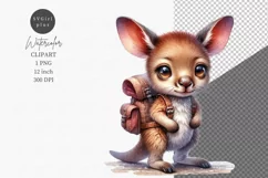 Baby kangaroo hiking clipart, Watercolor clipart Product Image 1