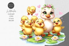 Ducklings with mom clipart, Valentine's Day, Watercolor Product Image 1