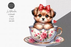 Valentines day clipart, Puppy in teacup clipart Product Image 1