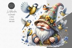Gnome with birds clipart, Spring clipart, Watercolor clipart Product Image 1